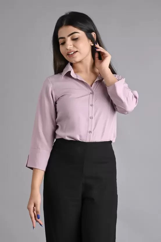 Lavender Solid Polyester Shirt