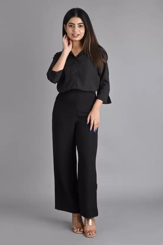 Black Solid Polyester Shirt