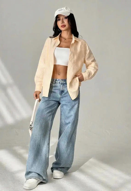 Oversized Yellow Cotton Casual Shirt