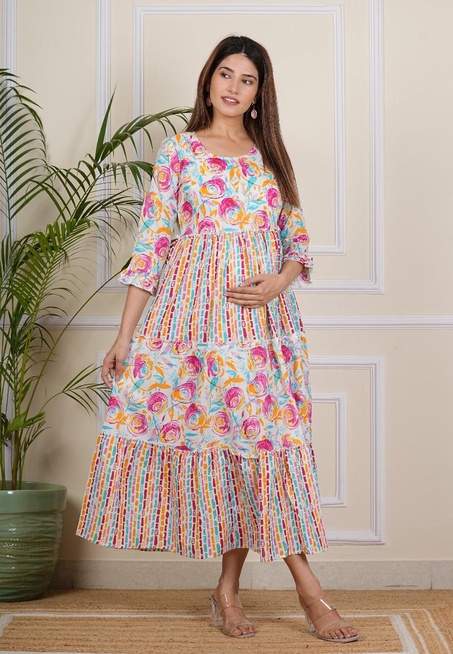 Pink Floral Maternity Gown