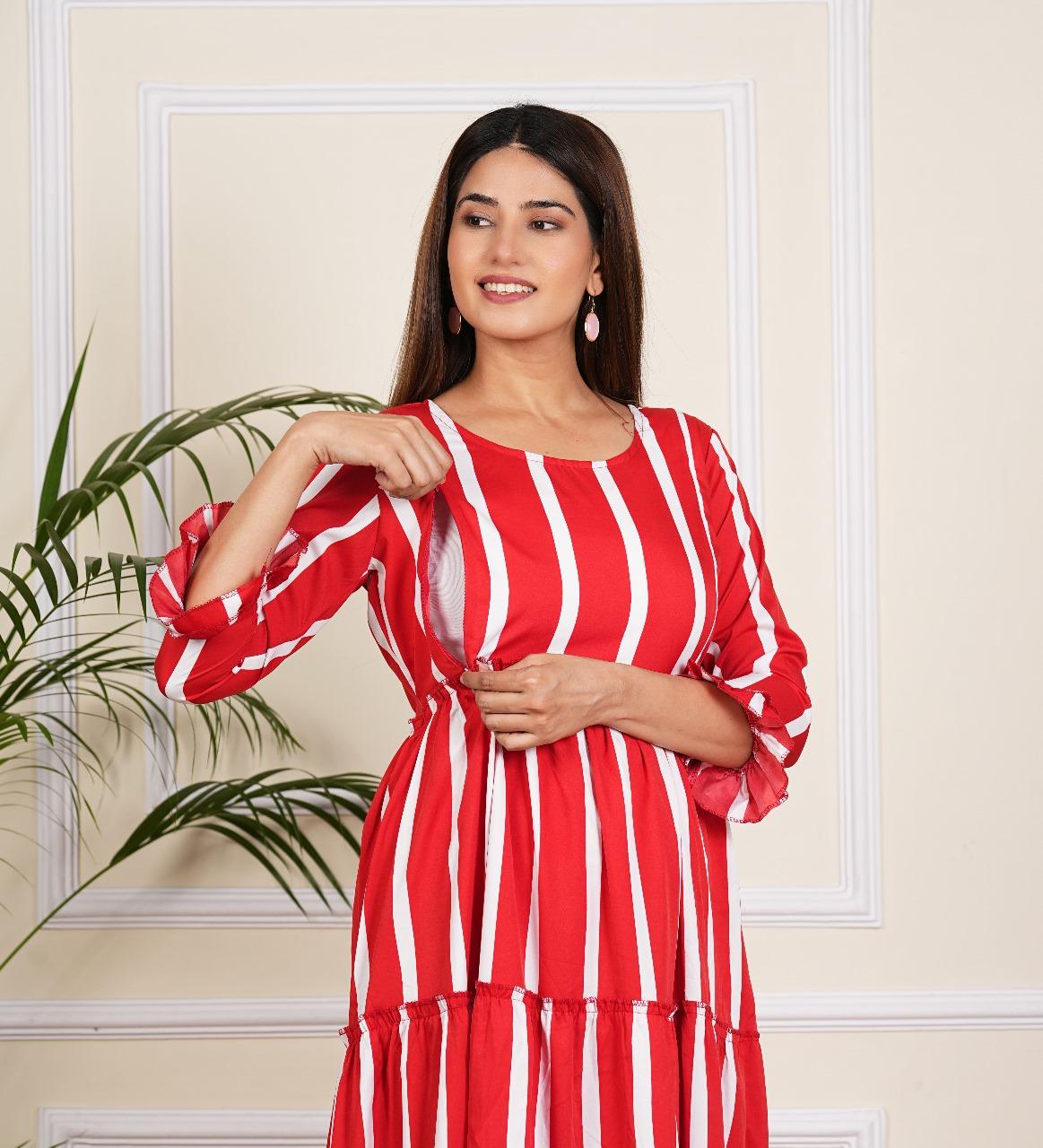 Women's Red Stripe Maternity Gown