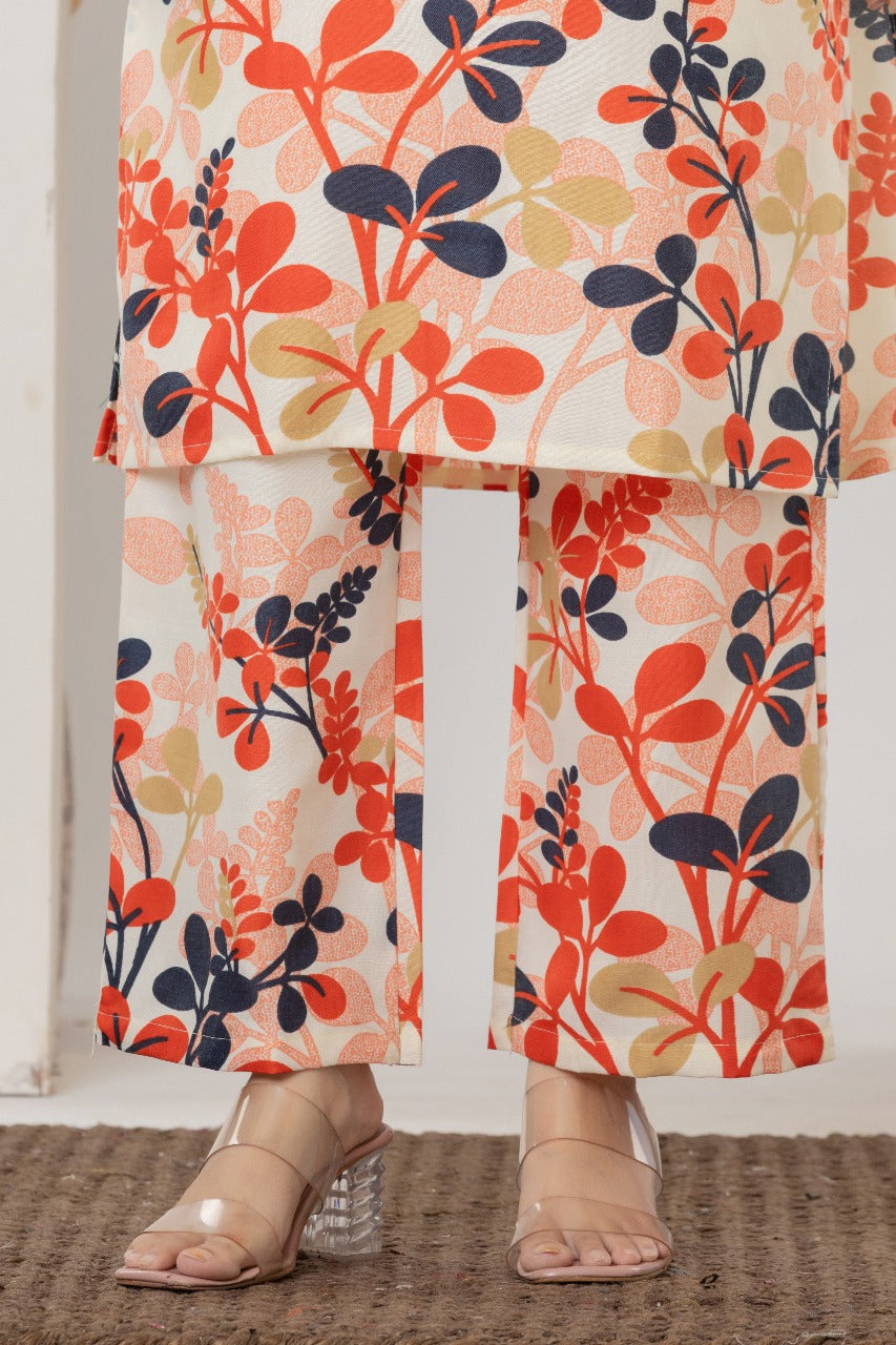 Cream Floral Printed Co-ord Set