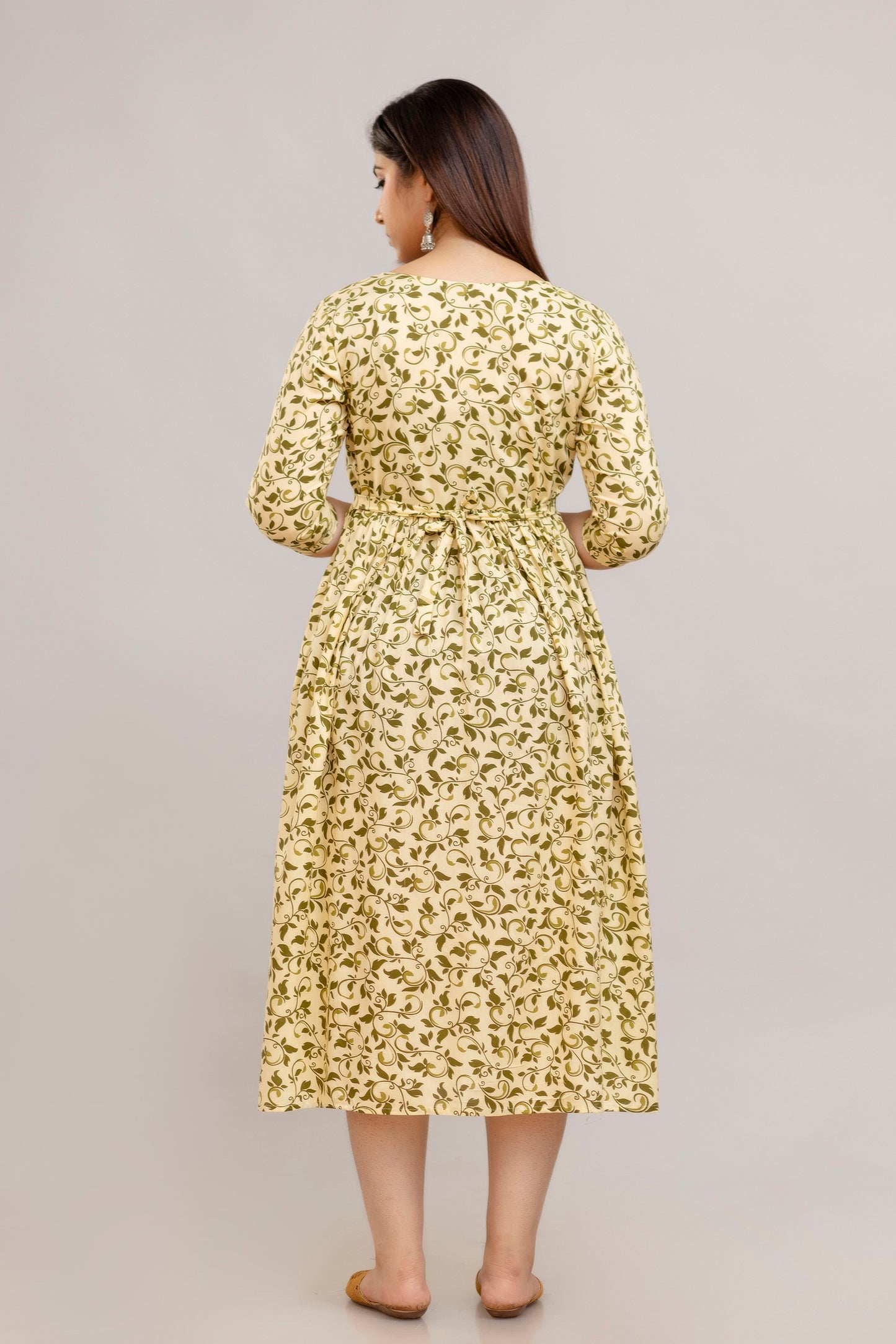 Cream Printed Maternity Gown