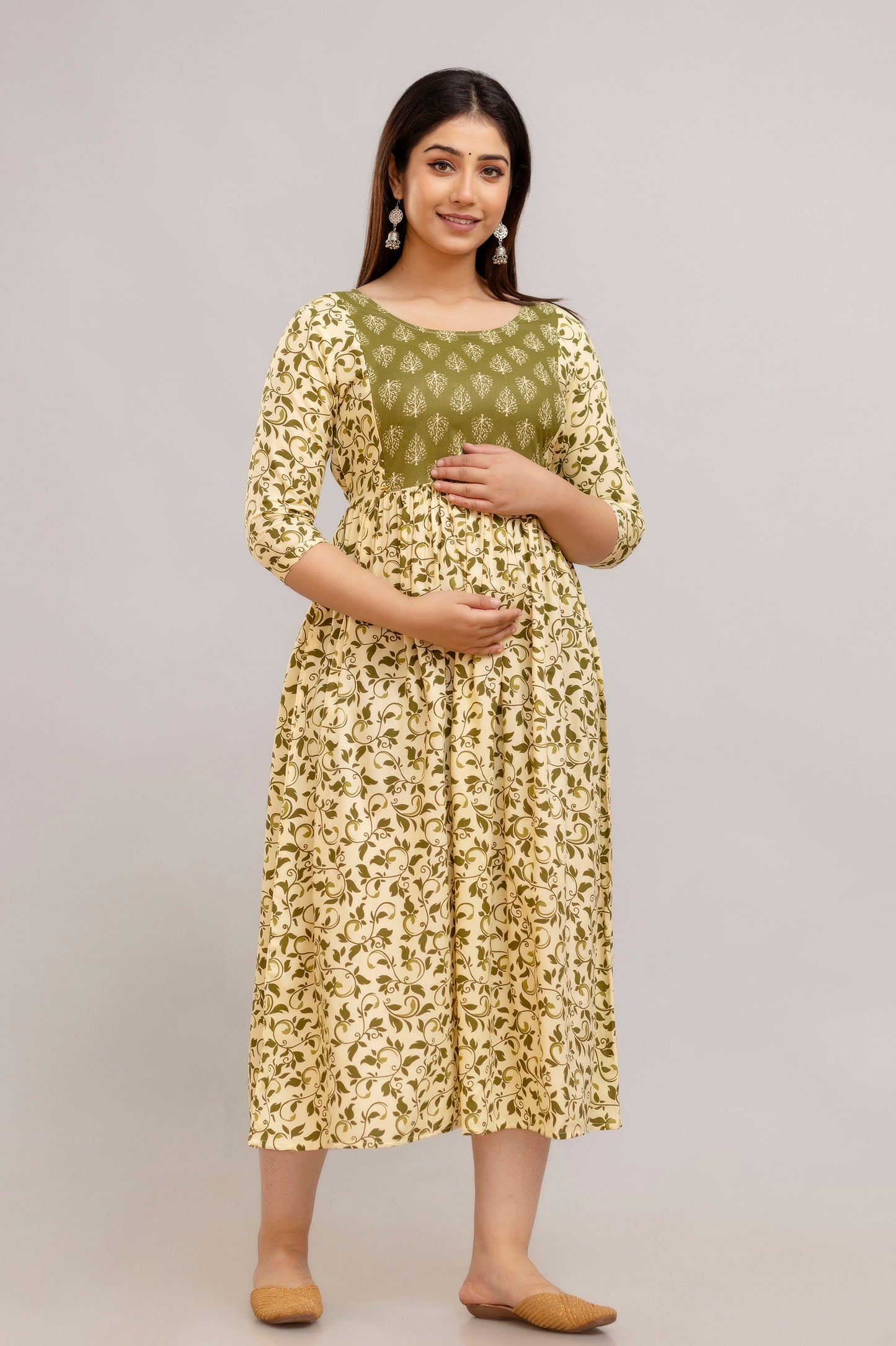 Cream Printed Maternity Gown