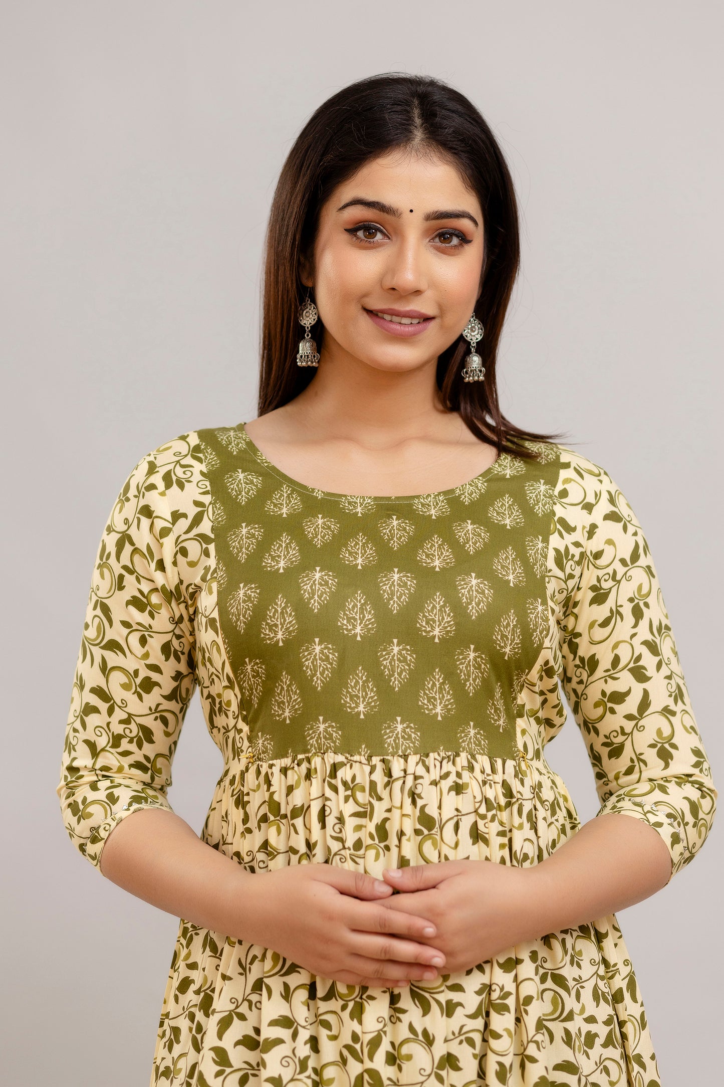 Cream Printed Maternity Gown