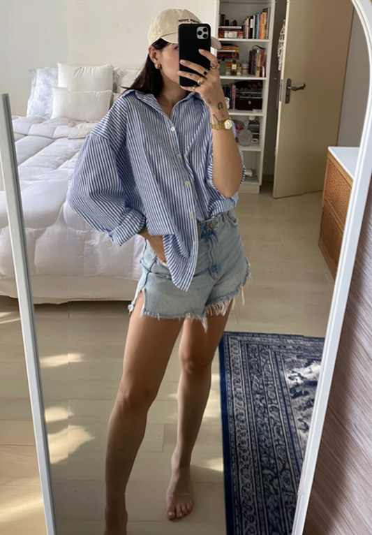 Oversized Blue Striped Casual Shirt