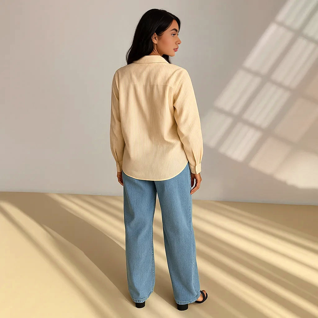 Oversized Yellow Cotton Casual Shirt