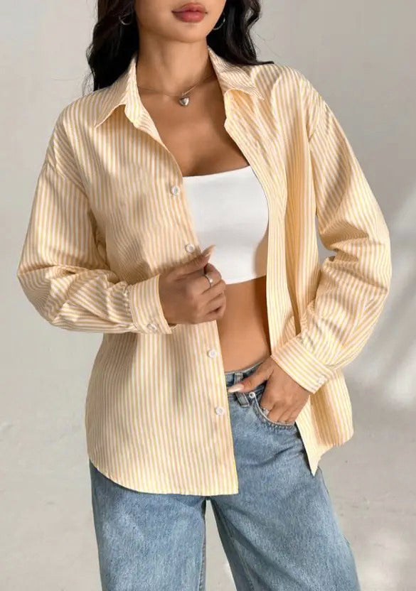 Oversized Yellow Cotton Casual Shirt