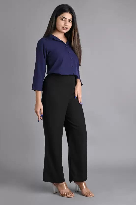 Navy Blue Solid Polyester Shirt