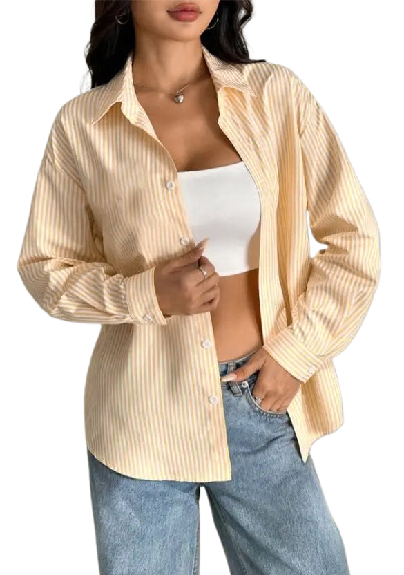 Oversized Yellow Cotton Casual Shirt