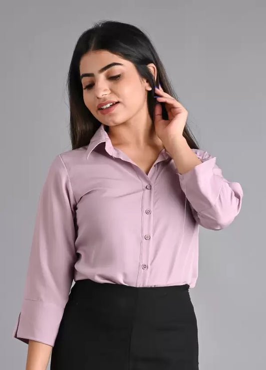 Lavender Solid Polyester Shirt