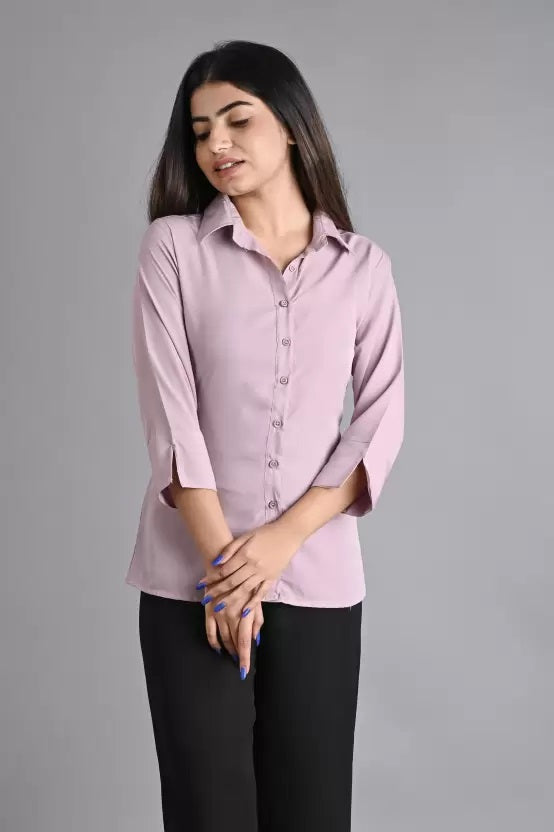 Lavender Solid Polyester Shirt