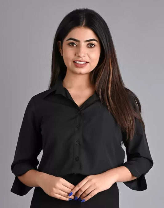 Black Solid Polyester Shirt
