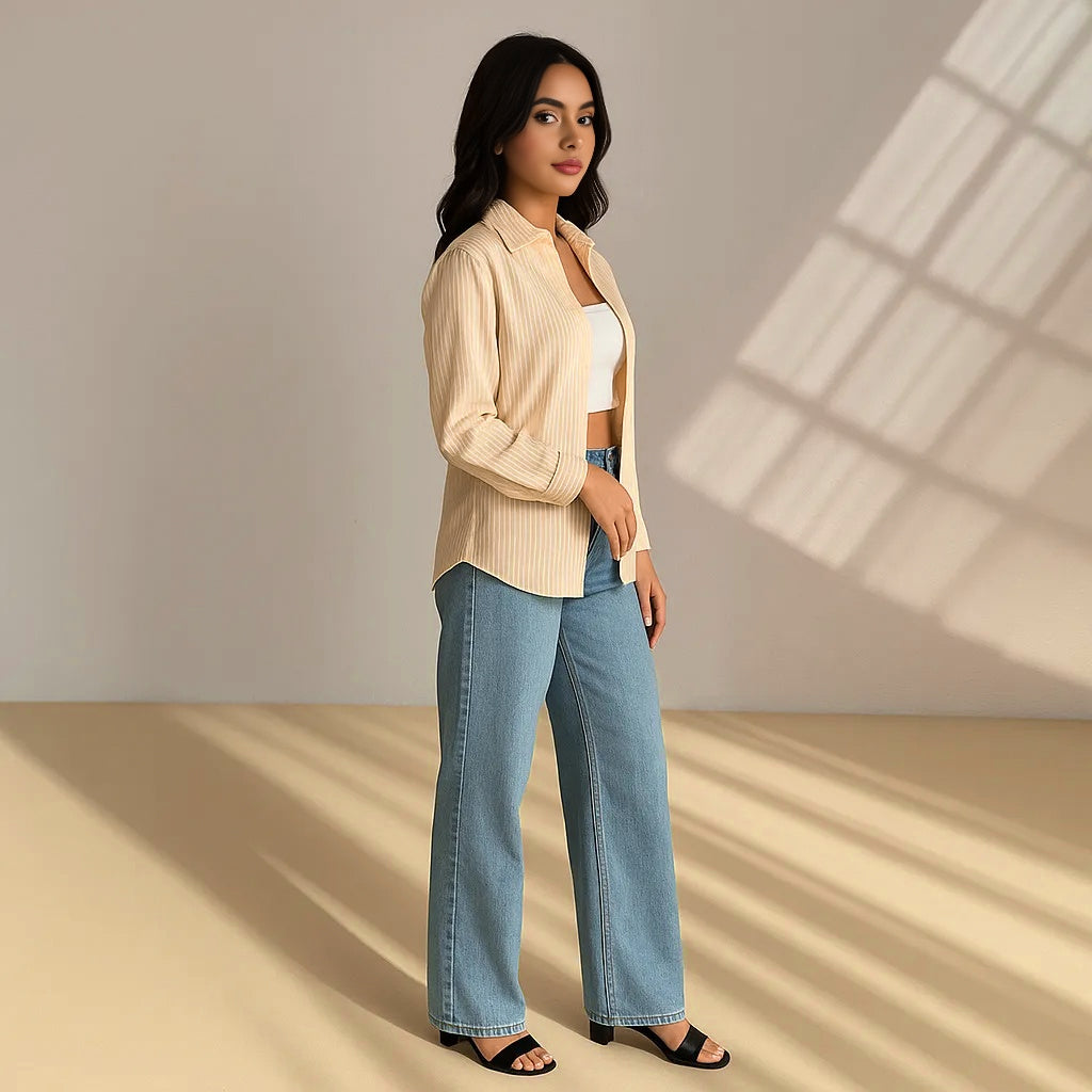 Oversized Yellow Cotton Casual Shirt