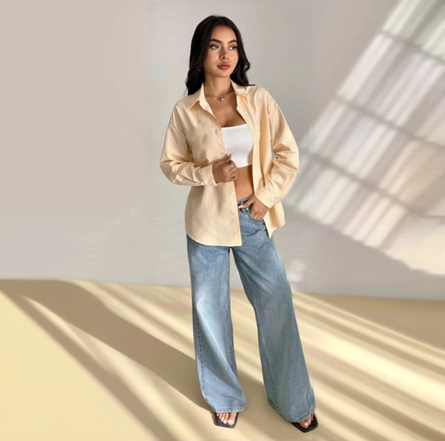 Oversized Yellow Cotton Casual Shirt