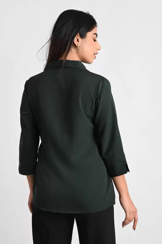 Dark Green Solid Polyester Shirt