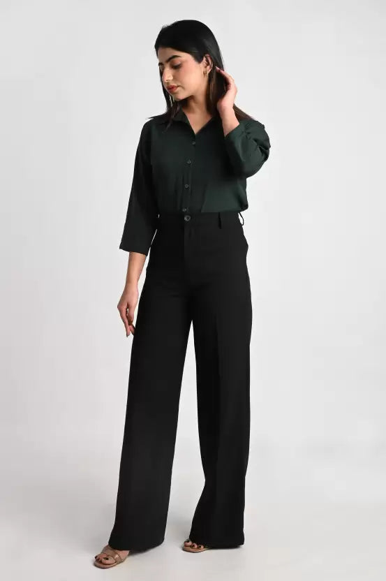 Dark Green Solid Polyester Shirt