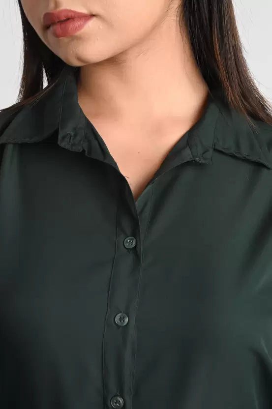 Dark Green Solid Polyester Shirt