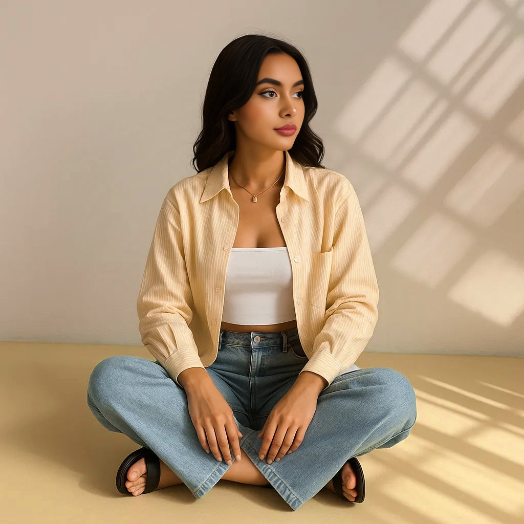 Oversized Yellow Cotton Casual Shirt