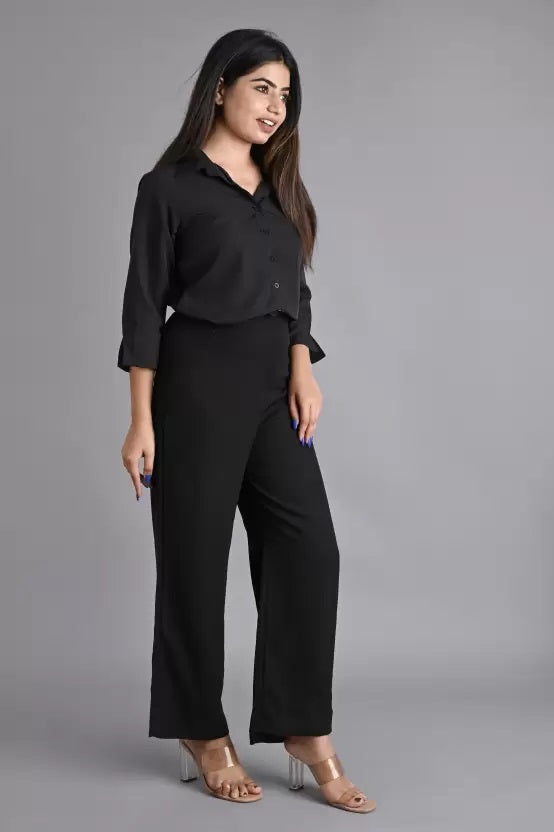 Black Solid Polyester Shirt