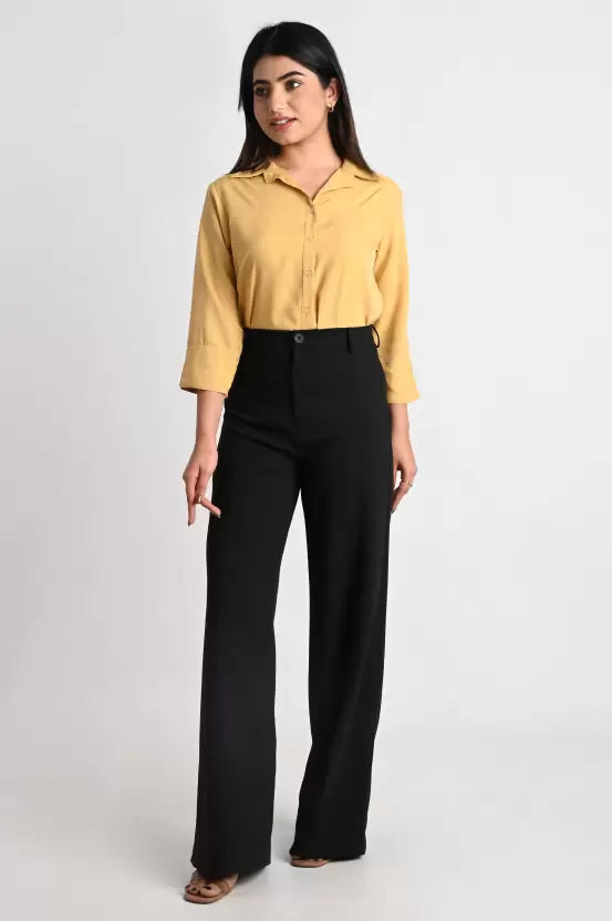 Beige Solid Polyester Formal Shirt