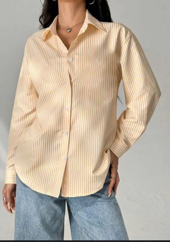 Oversized Yellow Cotton Casual Shirt