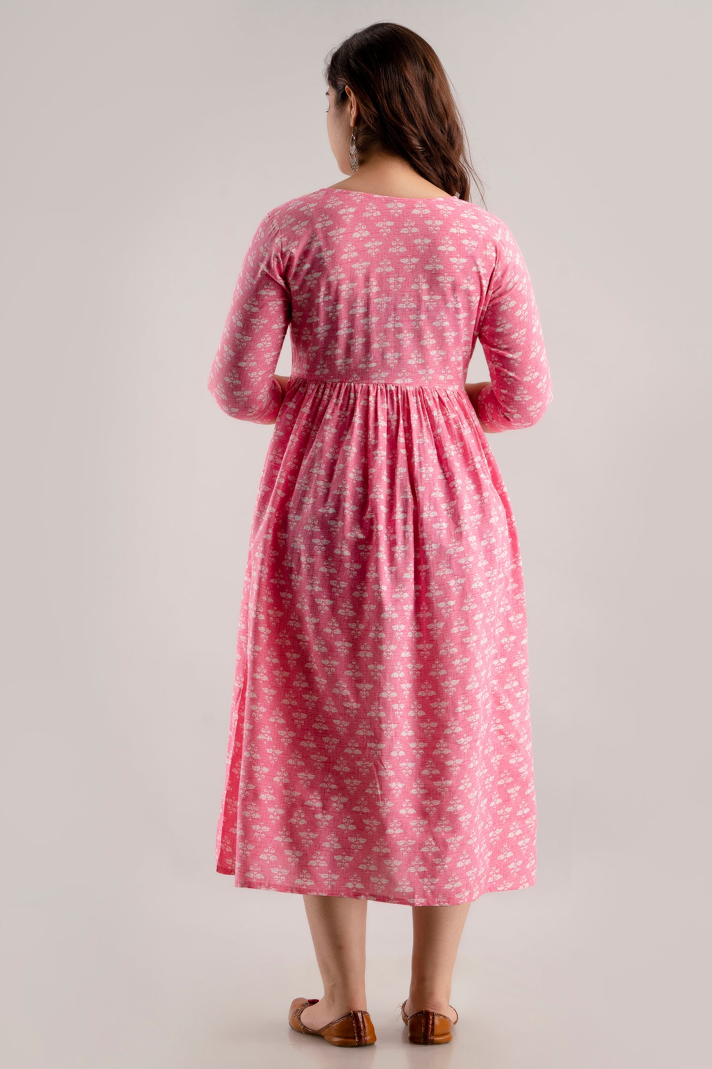 Pink Rayon Printed Maternity Gown