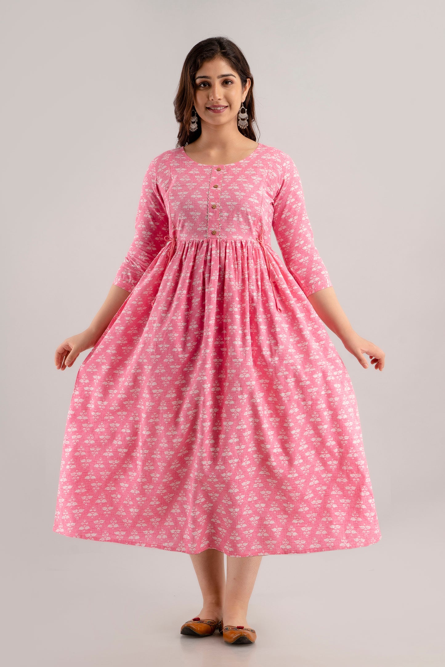 Pink Rayon Printed Maternity Gown