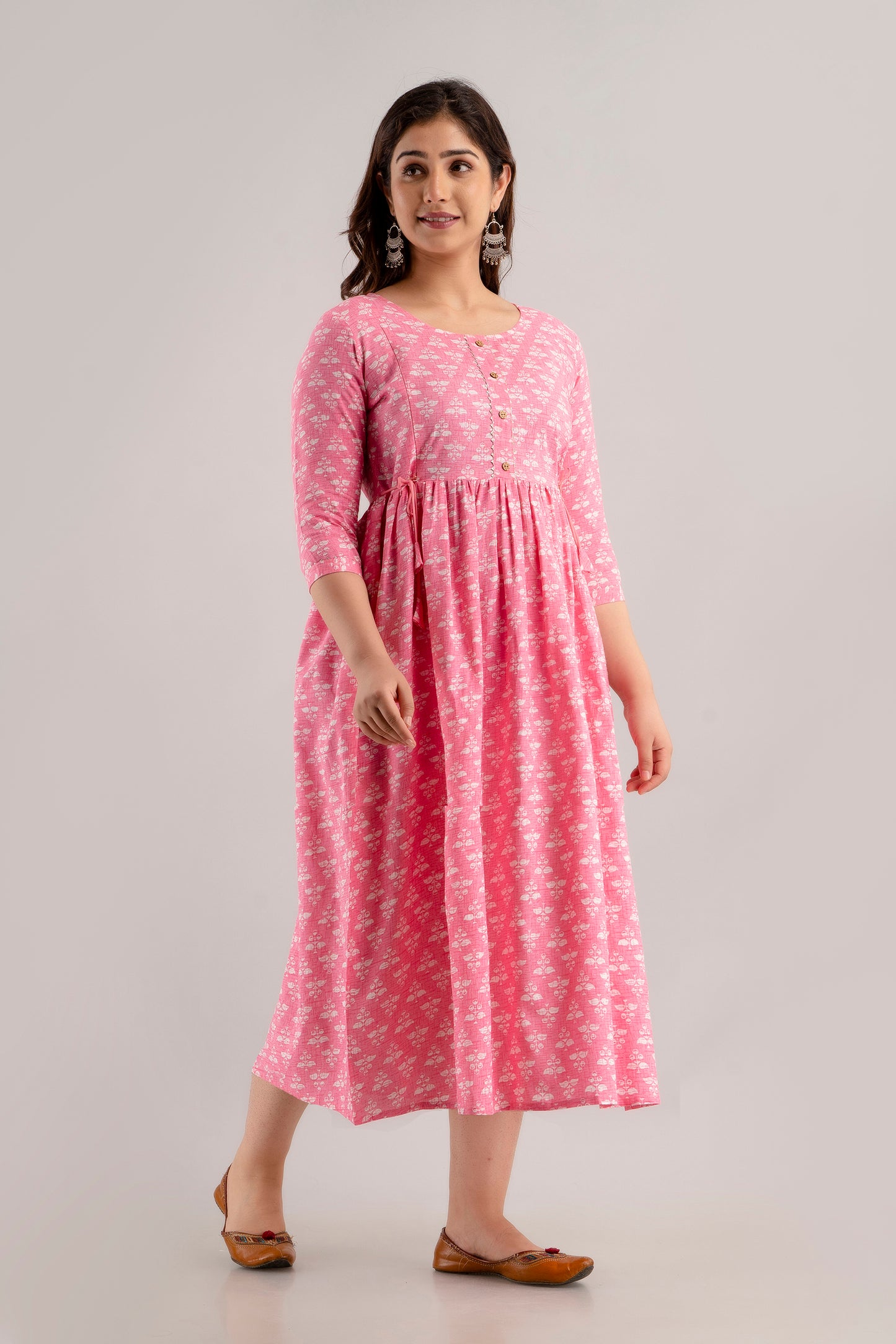 Pink Rayon Printed Maternity Gown