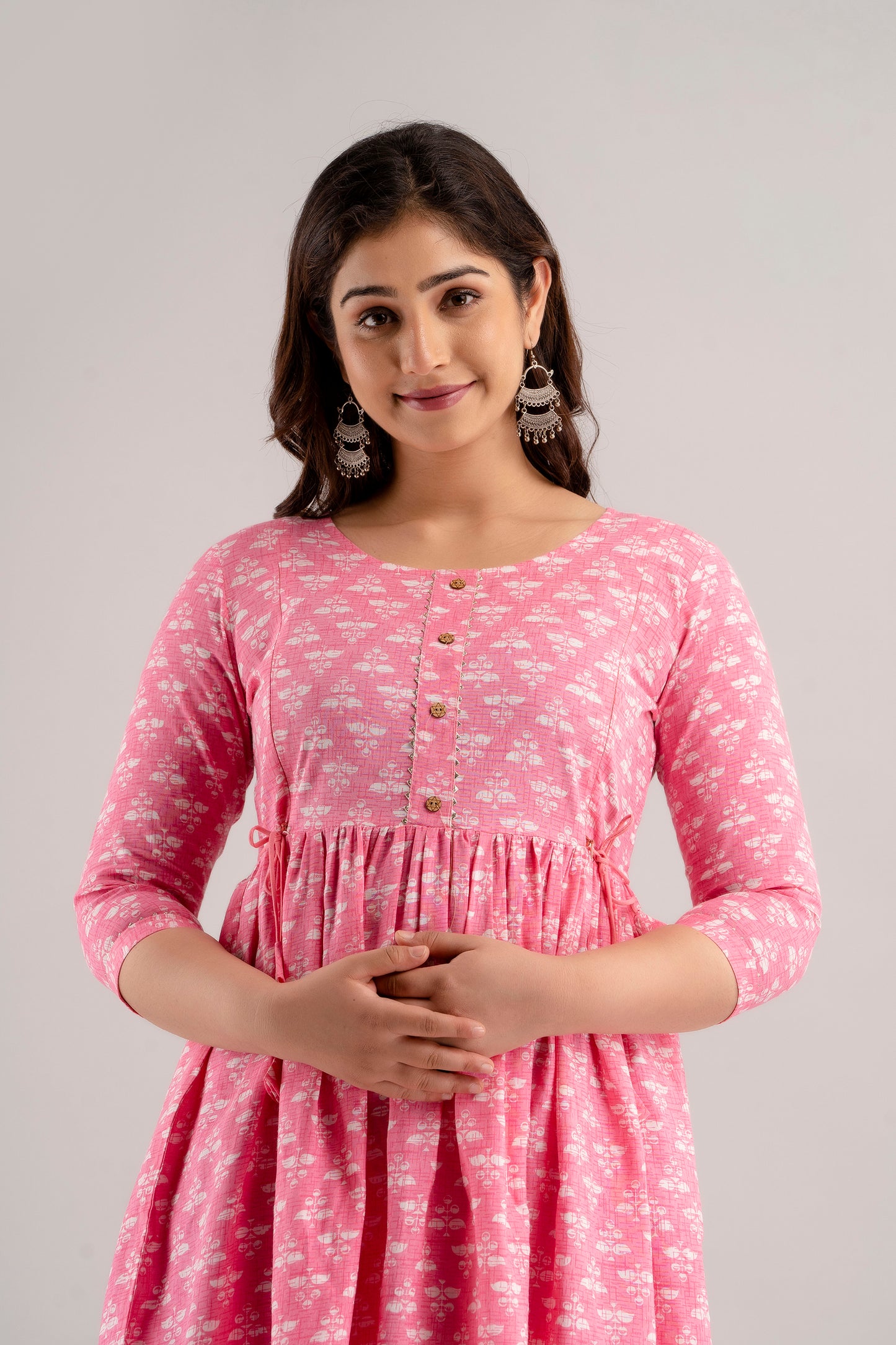 Pink Rayon Printed Maternity Gown