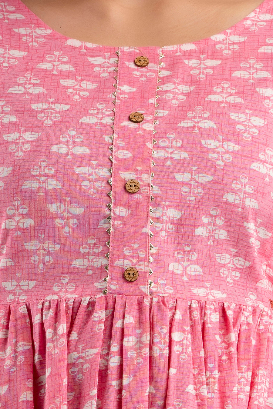 Pink Rayon Printed Maternity Gown