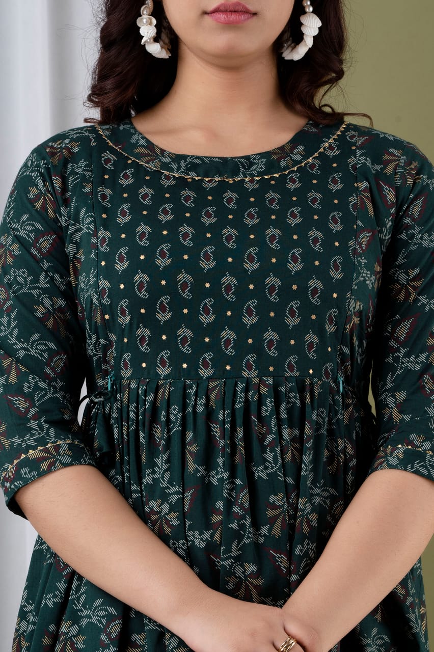 Green Gold Printed Maternity Gown