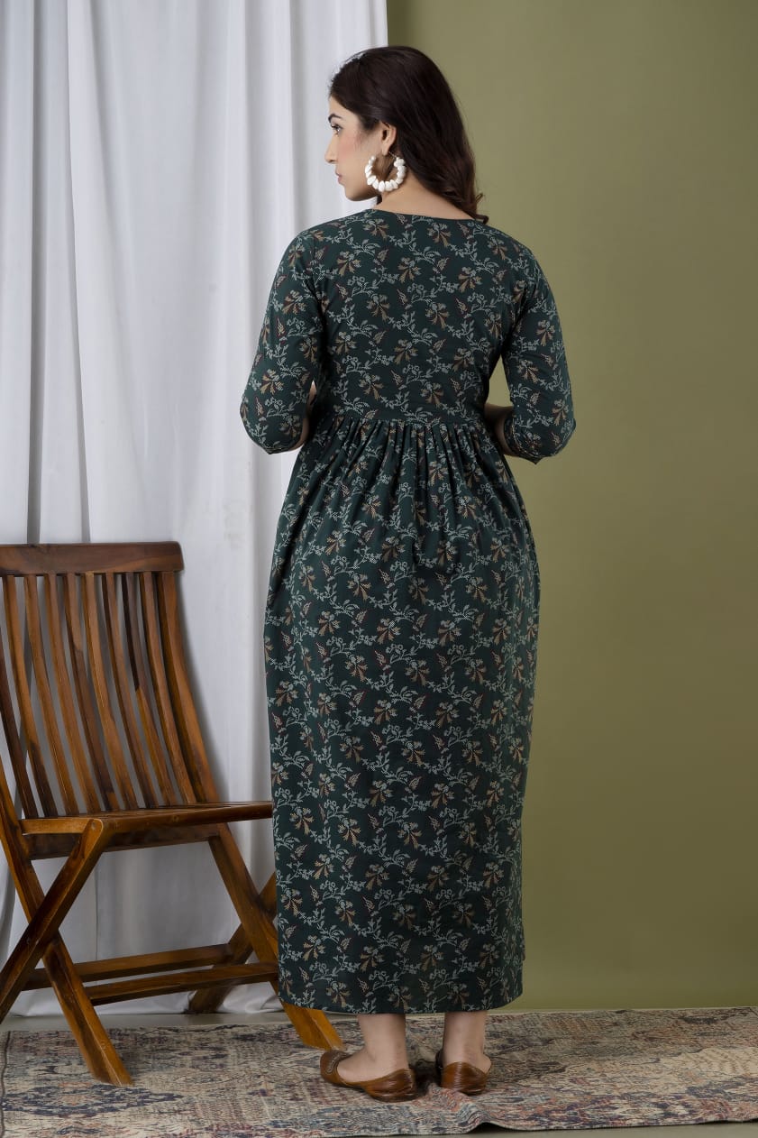 Green Gold Printed Maternity Gown