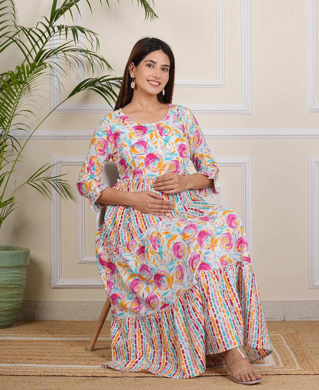 Pink Floral Maternity Gown