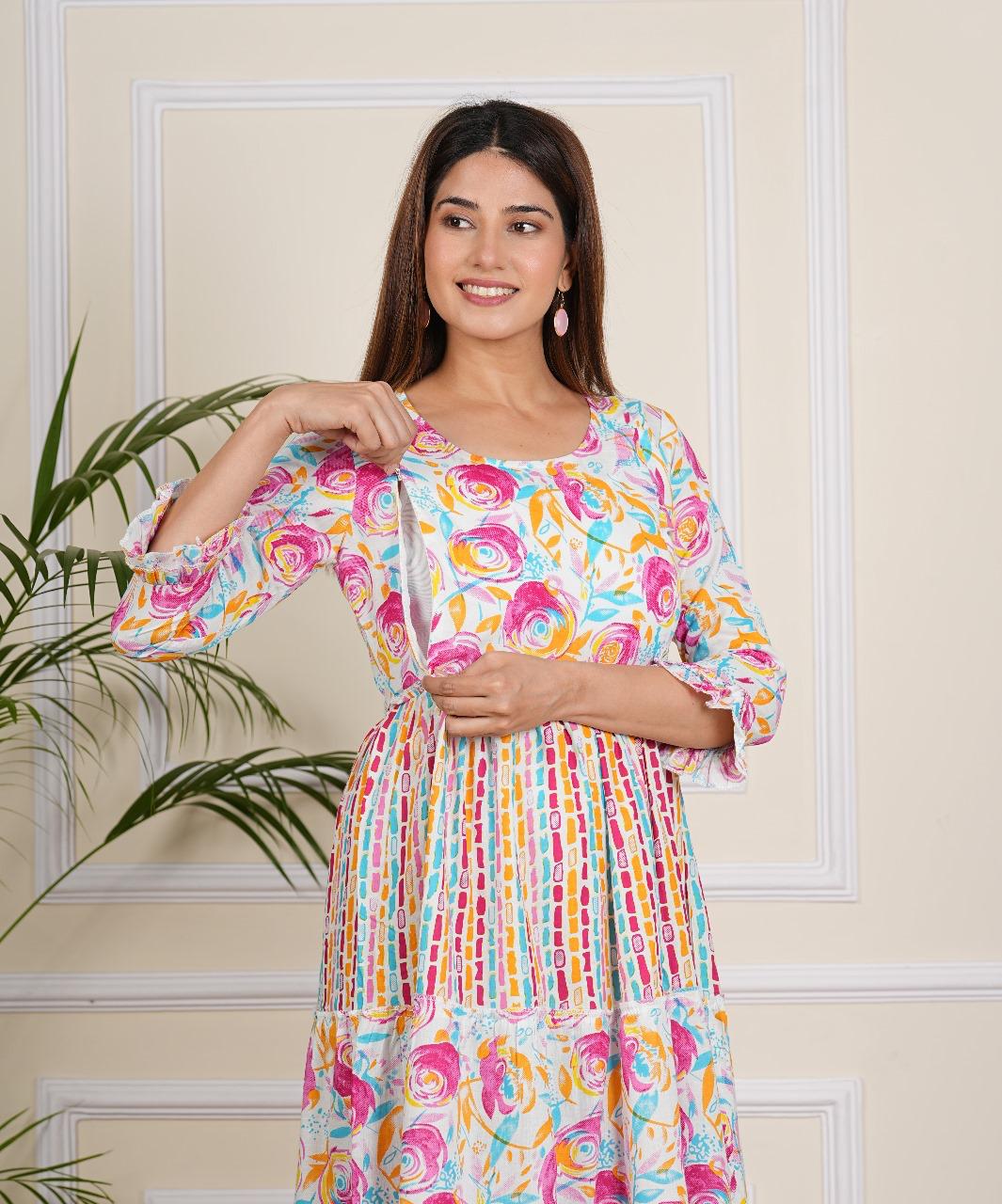 Pink Floral Maternity Gown