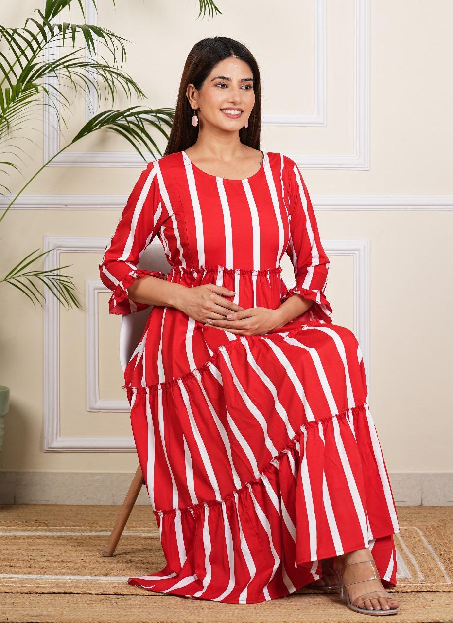Women's Red Stripe Maternity Gown