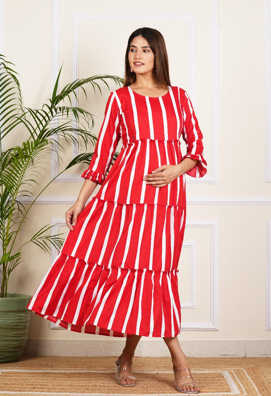 Women's Red Stripe Maternity Gown