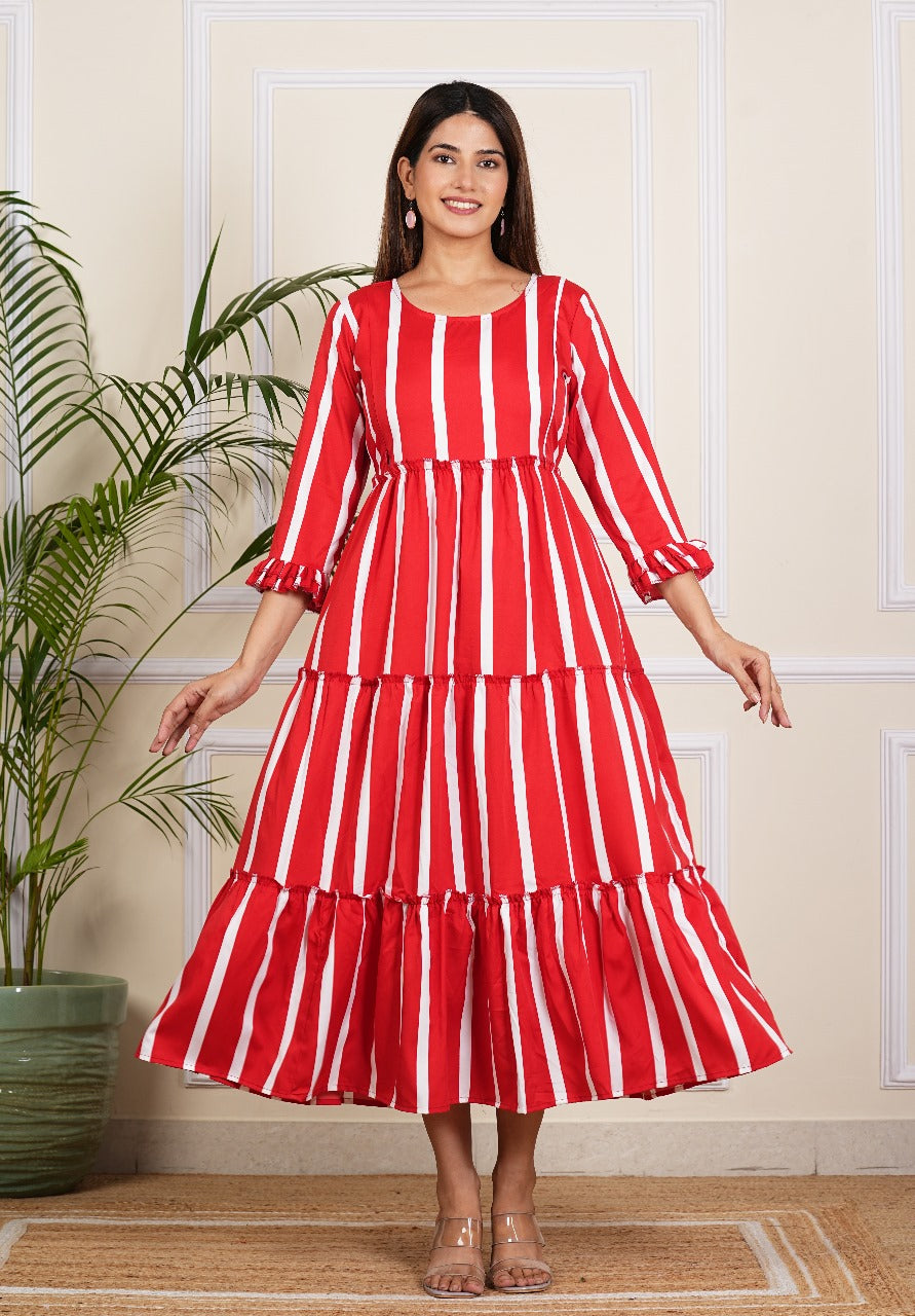Women's Red Stripe Maternity Gown