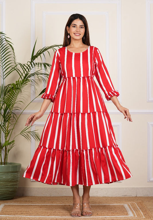 Women's Red Stripe Maternity Gown