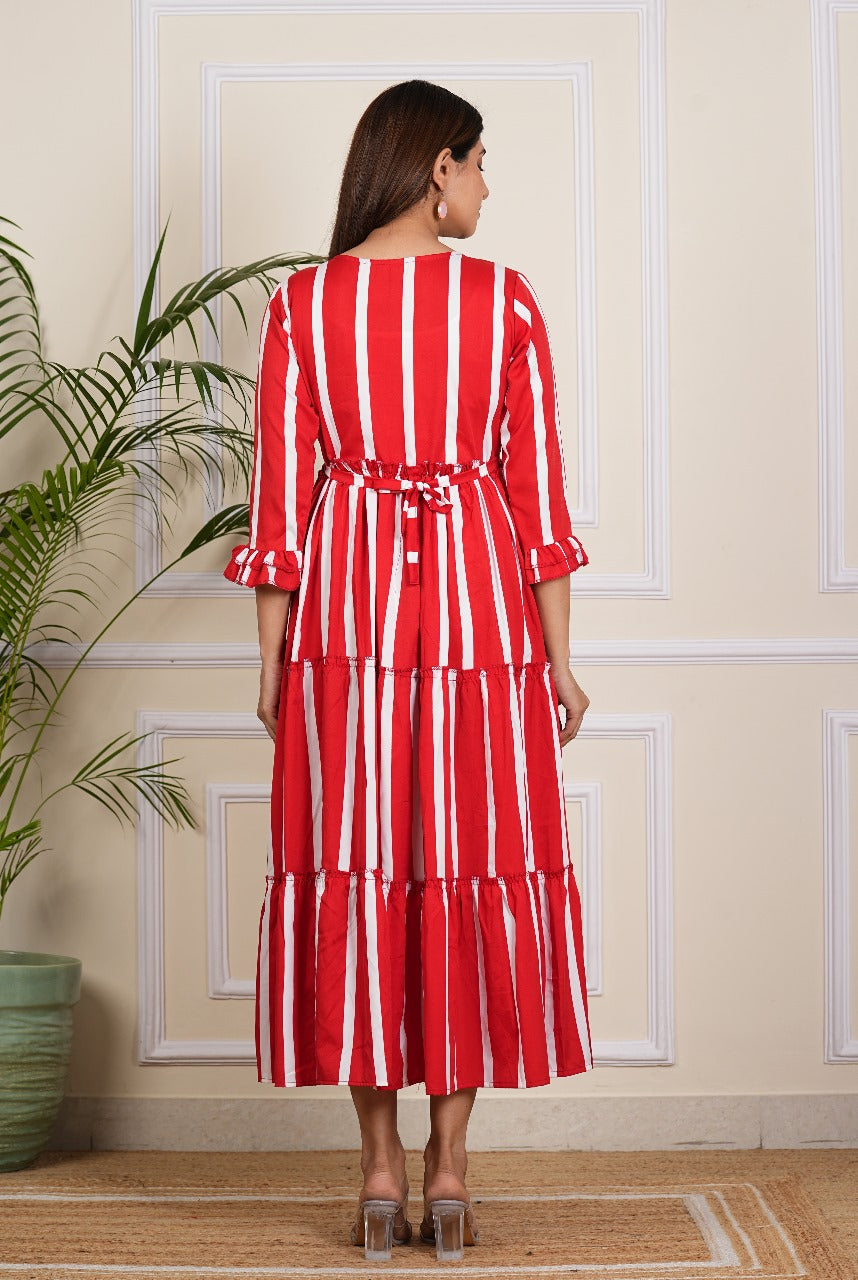 Women's Red Stripe Maternity Gown