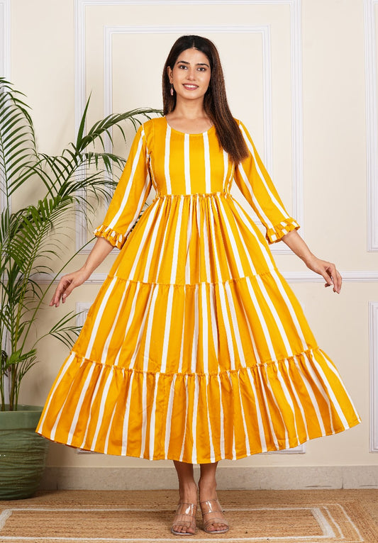 Women's Yellow Stripe Maternity Gown