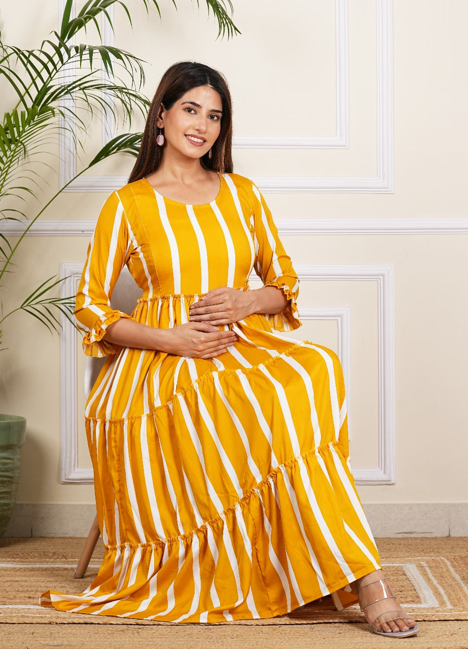 Women's Yellow Stripe Maternity Gown