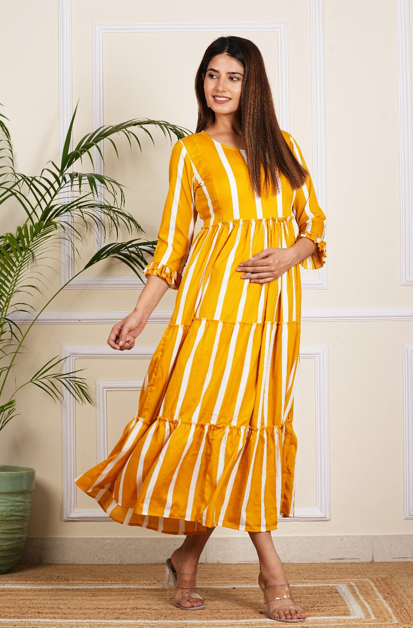Women's Yellow Stripe Maternity Gown