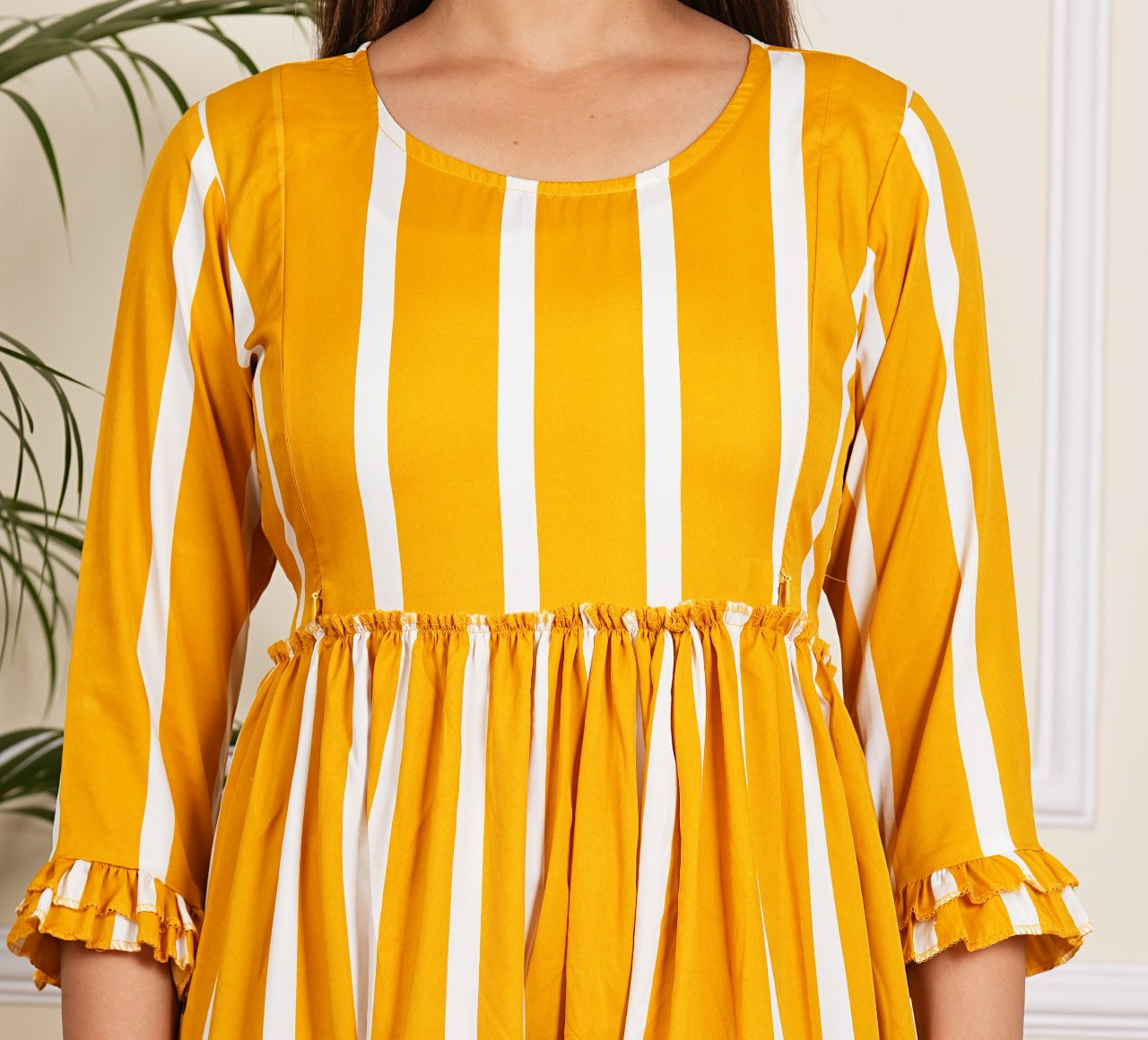 Women's Yellow Stripe Maternity Gown