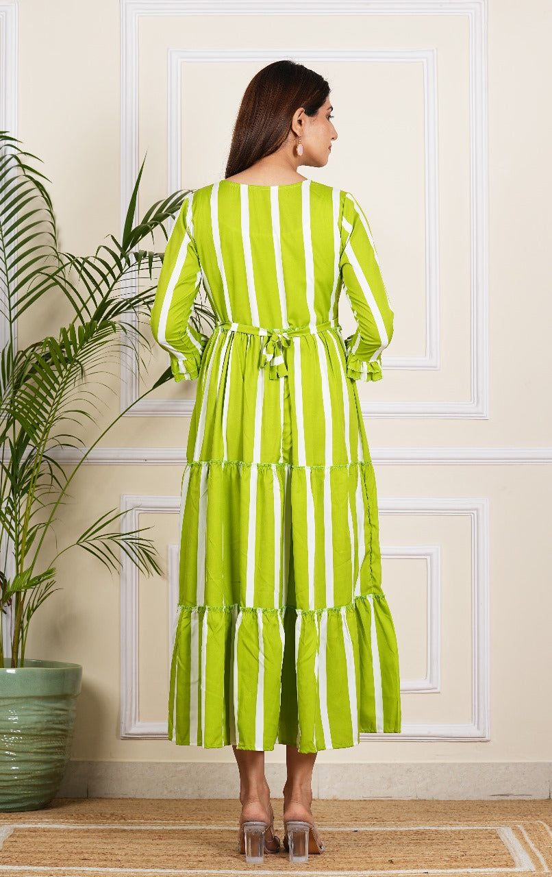 Women's Green Stripe Maternity Gown