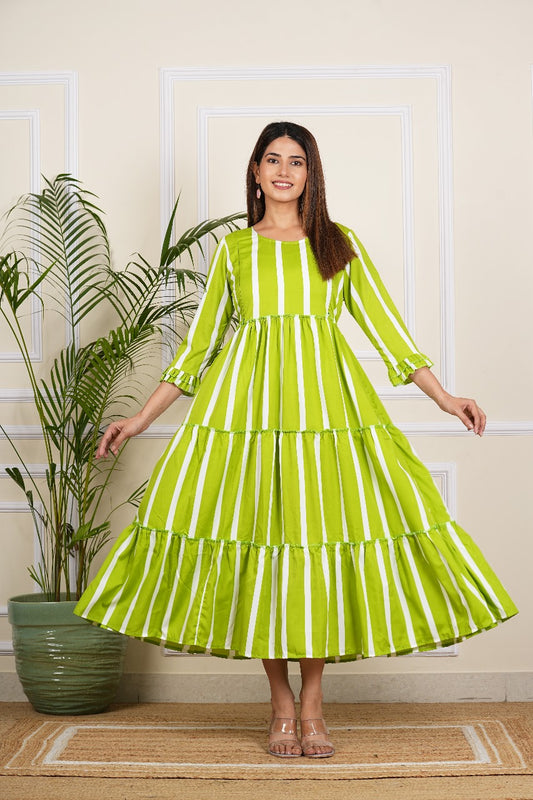 Women's Green Stripe Maternity Gown