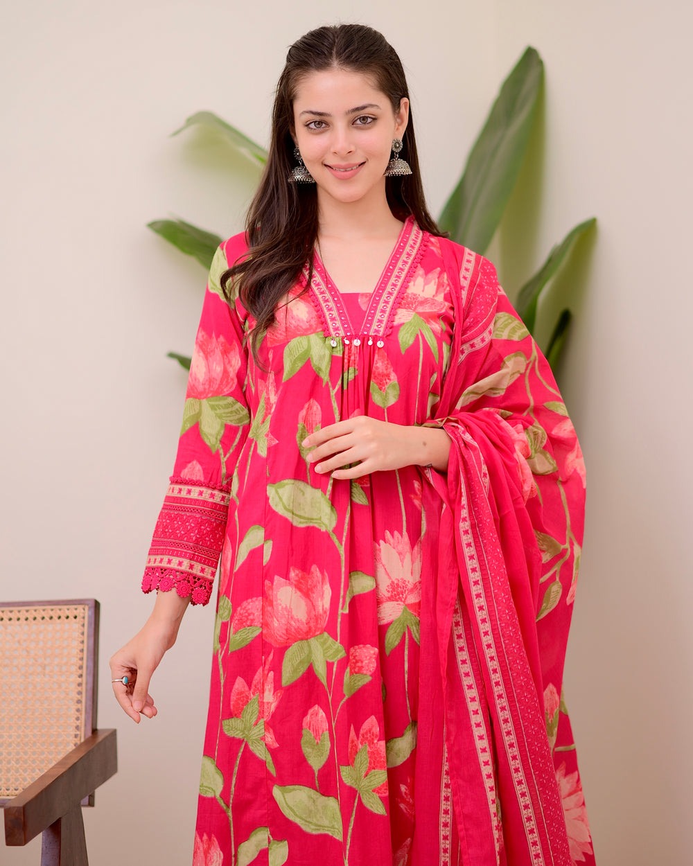 Graceful Pink Printed Rayon Suit with Dupatta