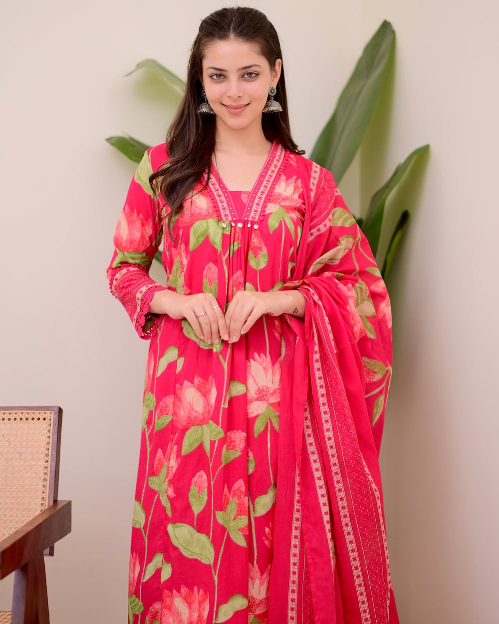 Graceful Pink Printed Rayon Suit with Dupatta