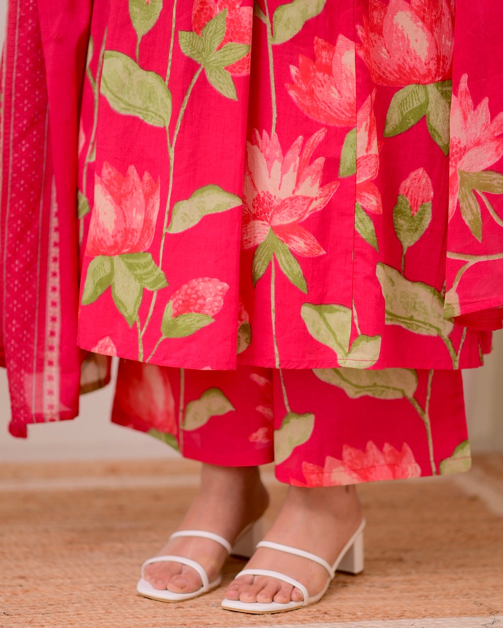 Graceful Pink Printed Rayon Suit with Dupatta