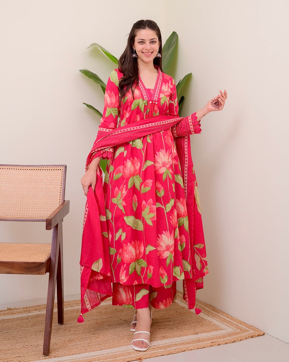 Graceful Pink Printed Rayon Suit with Dupatta